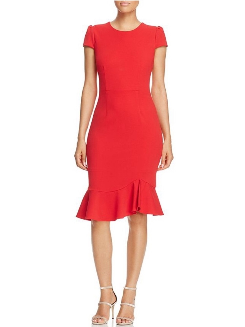 Betsy Johnson Red Crepe Dress Size 14 Cap Sleeves Ruffle Hem Cocktail Dressy